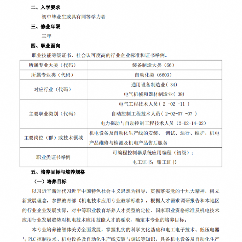 机电技术应用专业人才培养方案（2022年级）